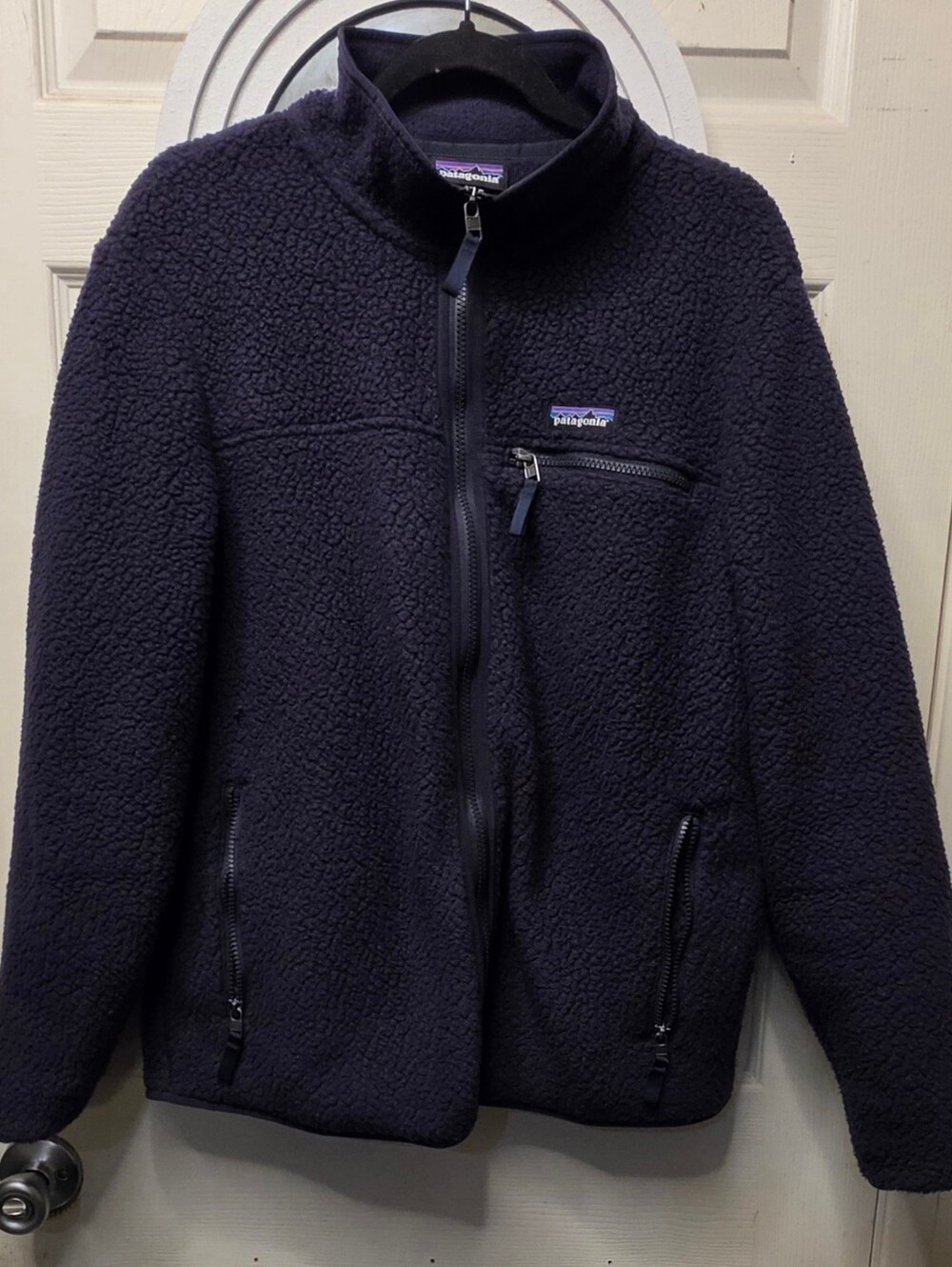 Patagonia W's Retro Pile Navy Full-Zip Fleece Jacket with Logo